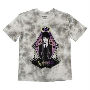 Wednesday Addams Nevermore Juniors T-Shirt Grey Tie Dye